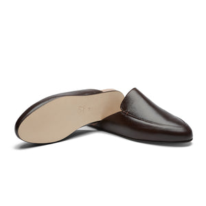 Women's Brown Patent Leather Slippers with Leather Sole