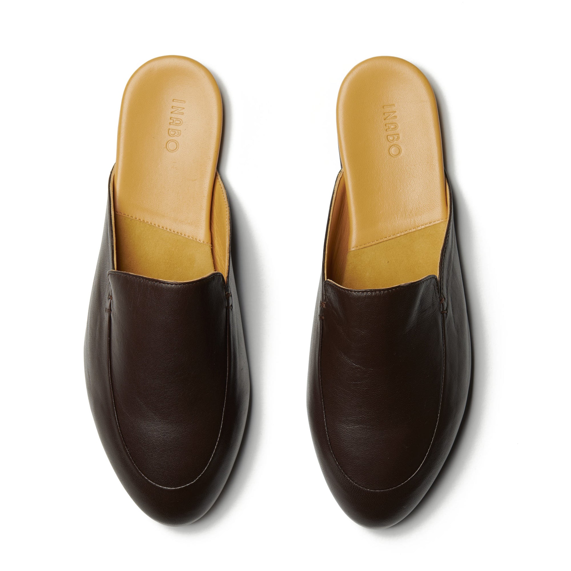 Men's Dark Brown Leather Slippers with Yellow insole
