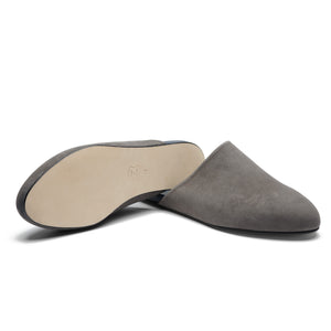 Men's Grey Suede Slippers with Leather Sole
