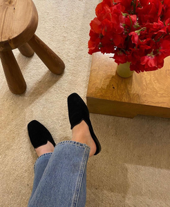 Women's black suede slippers