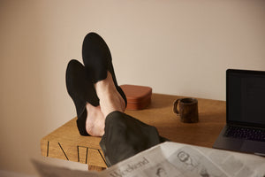 Men's Black Suede House Slippers with black shearling