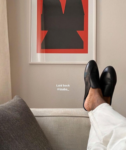 Men's black leather house slippers