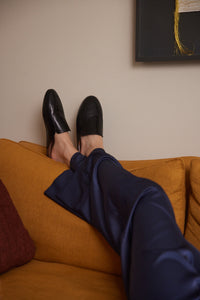 Women's Black Leather House Slipper 