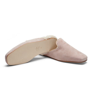 Women's Pink Suede Slippers with Leather Sole