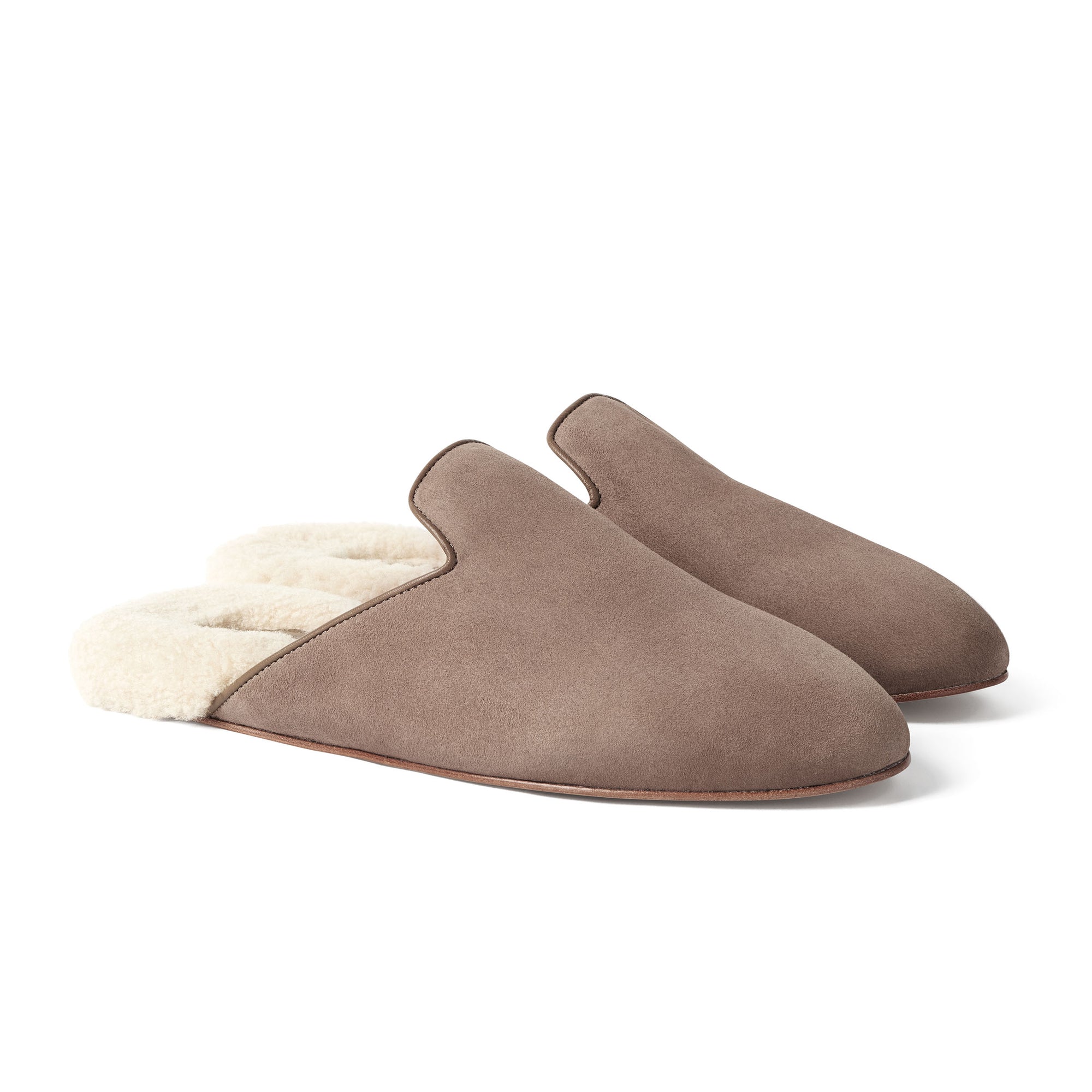 Inabo Fritz Slipper in taupe suede and white shearling