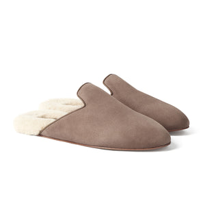 Inabo Fritz Slipper in taupe suede and white shearling