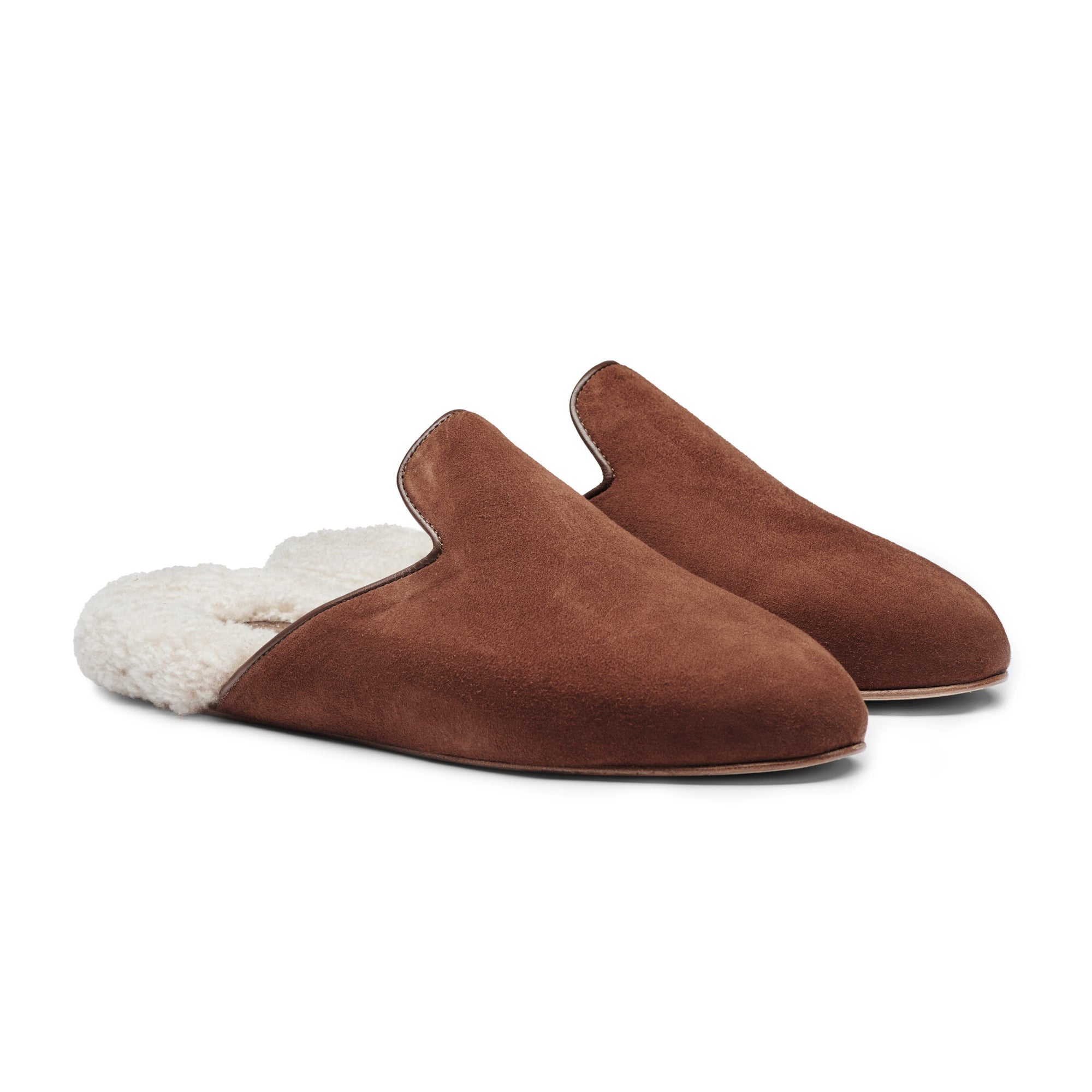 Inabo Men's Fritz Slipper in Tobacco suede and white shearling