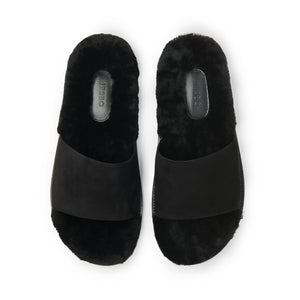 Inabo Men's Patio slipper in black suede and shearling from above