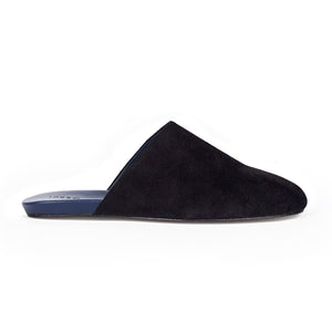 Inabo Men's Slider in black suede and leather outer sole shown in profile