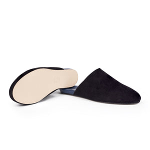 Inabo Men's Slider slipper in black suede showing the leather outer sole