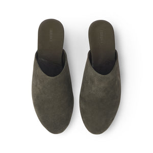 Inabo Men's Slider slipper in army suede and leather outer sole from above