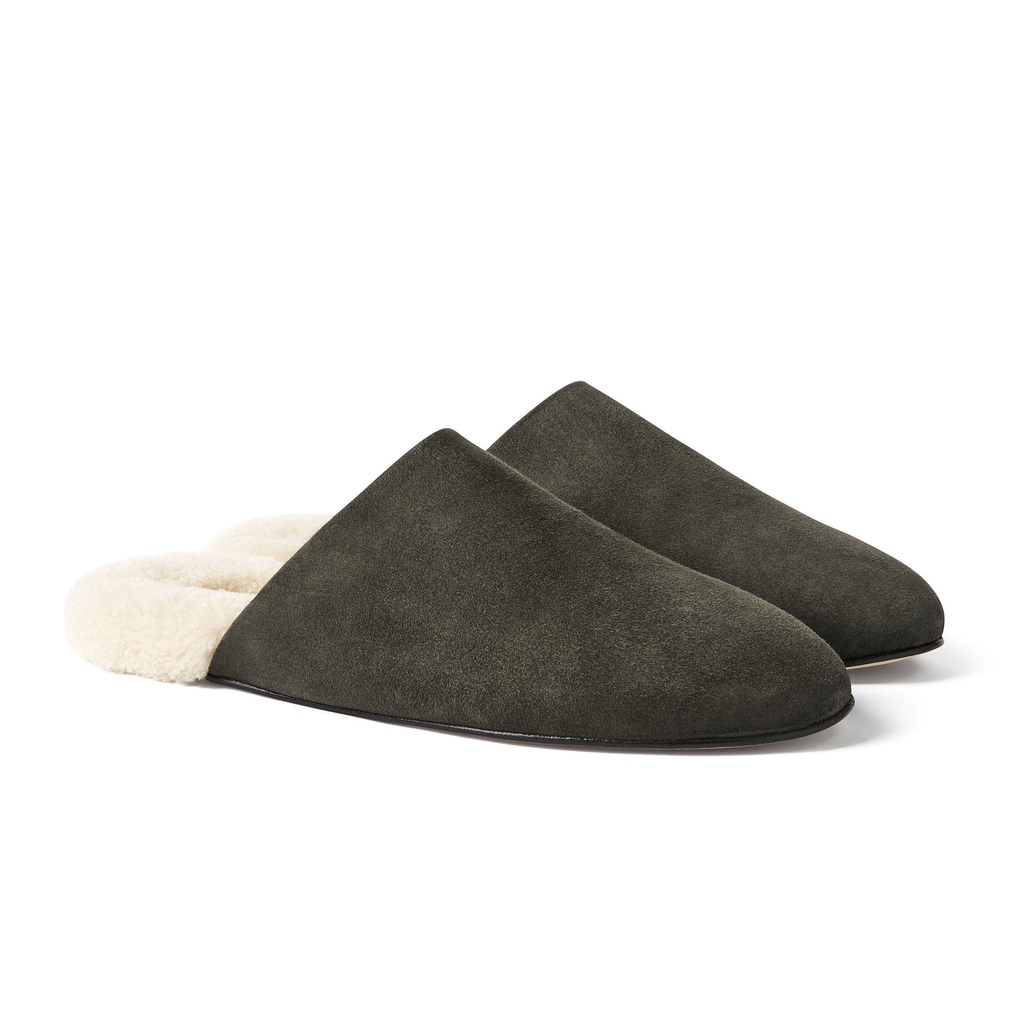 Inabo Men's Slider slippers in army suede and white shearling
