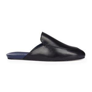 Inabo Men's Slowfer Slipper in black leather shown in profile