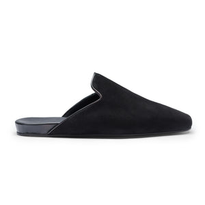 Inabo Women's Hilma slipper in black suede and black leather insole shown in profile