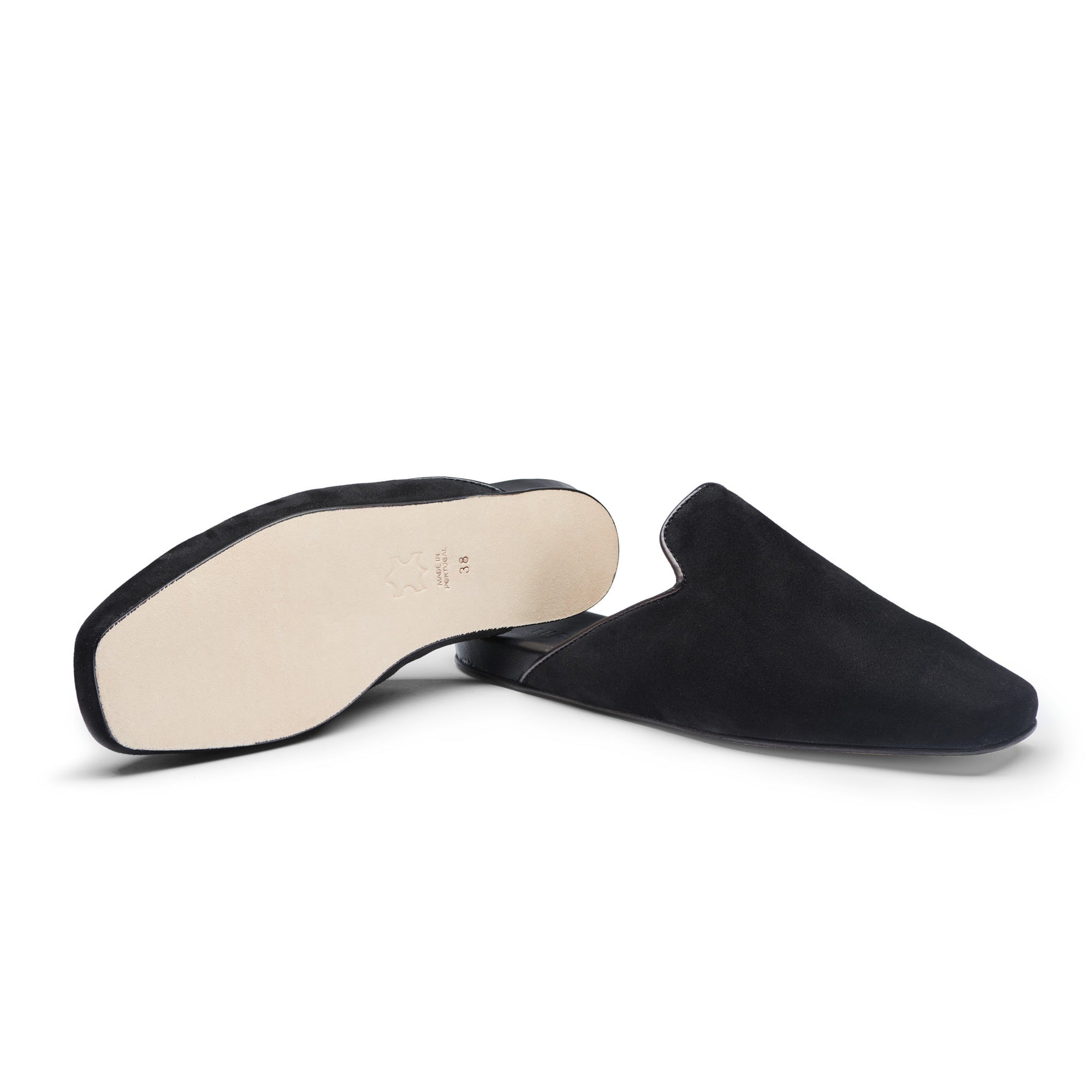 Inabo Women's Hilma Slipper in black suede showing the leather outer sole