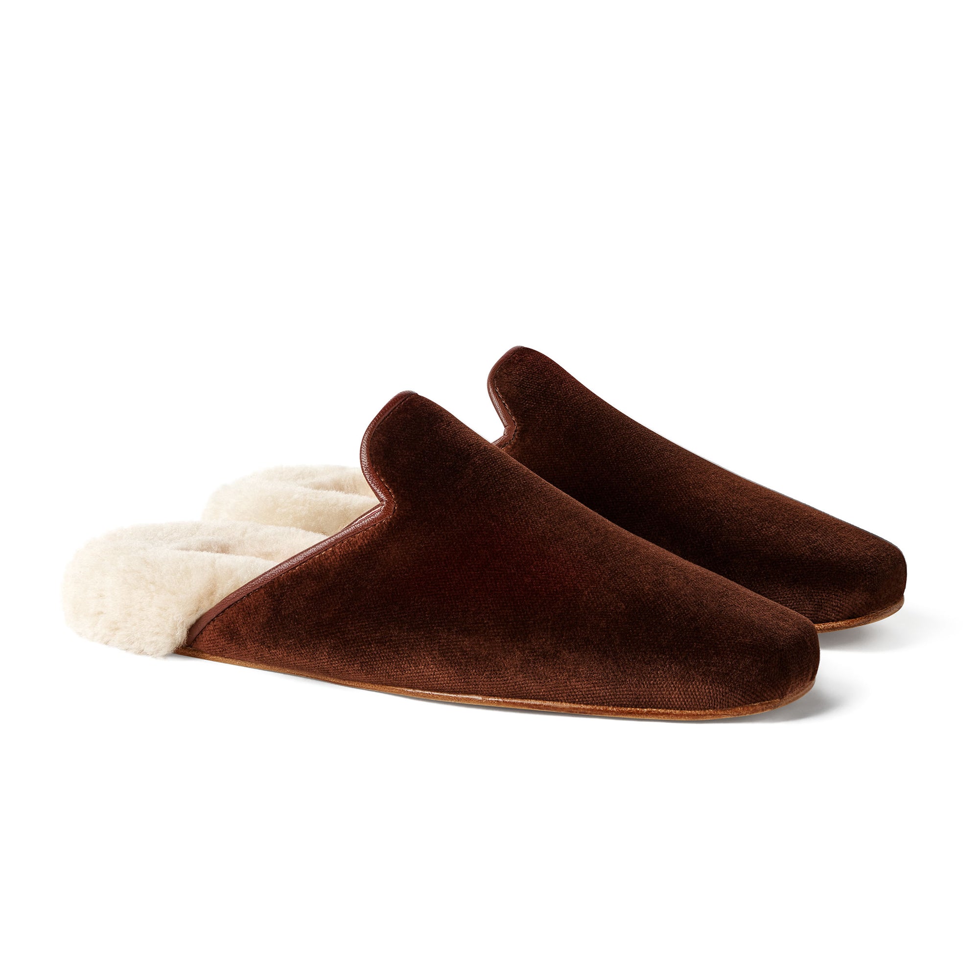 Inabo Women's Hilma slipper in brown velvet and white shearling