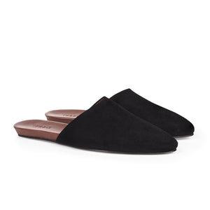 Inabo Women's Slider slipper in black suede and leather outer sole