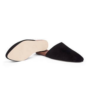 Inabo Women's Slider slipper in black suede showing the leather outer sole