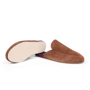 Inabo Women's Slowfer slipper in brown suede and showing the leather outer sole